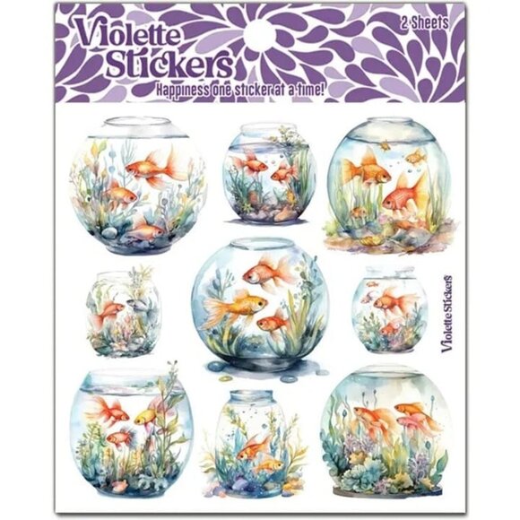 3 for $15 - NEW Goldfish Bowl Stickers - 2 Sticker Sheets for Stationary - Picture 2 of 2